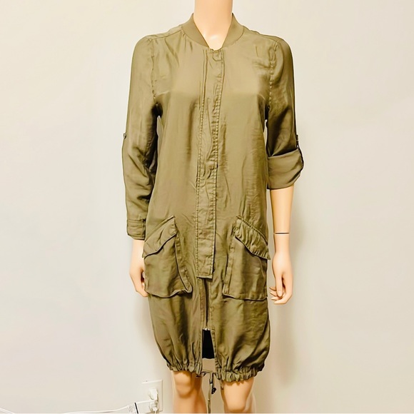 Among Equals Army Green Buttoned & Zipper Closure, Roll Up Sleeve Dress Size 10 - Picture 1 of 9
